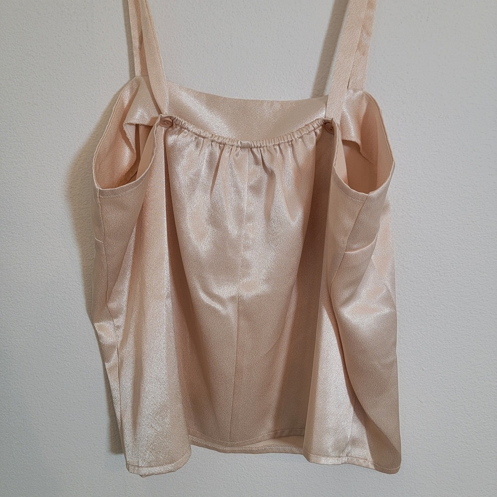 Vintage 90s Laurence Miller Satin Top Made in USA Sz 14 Champagne Cami Top Beige - Picture 6 of 9